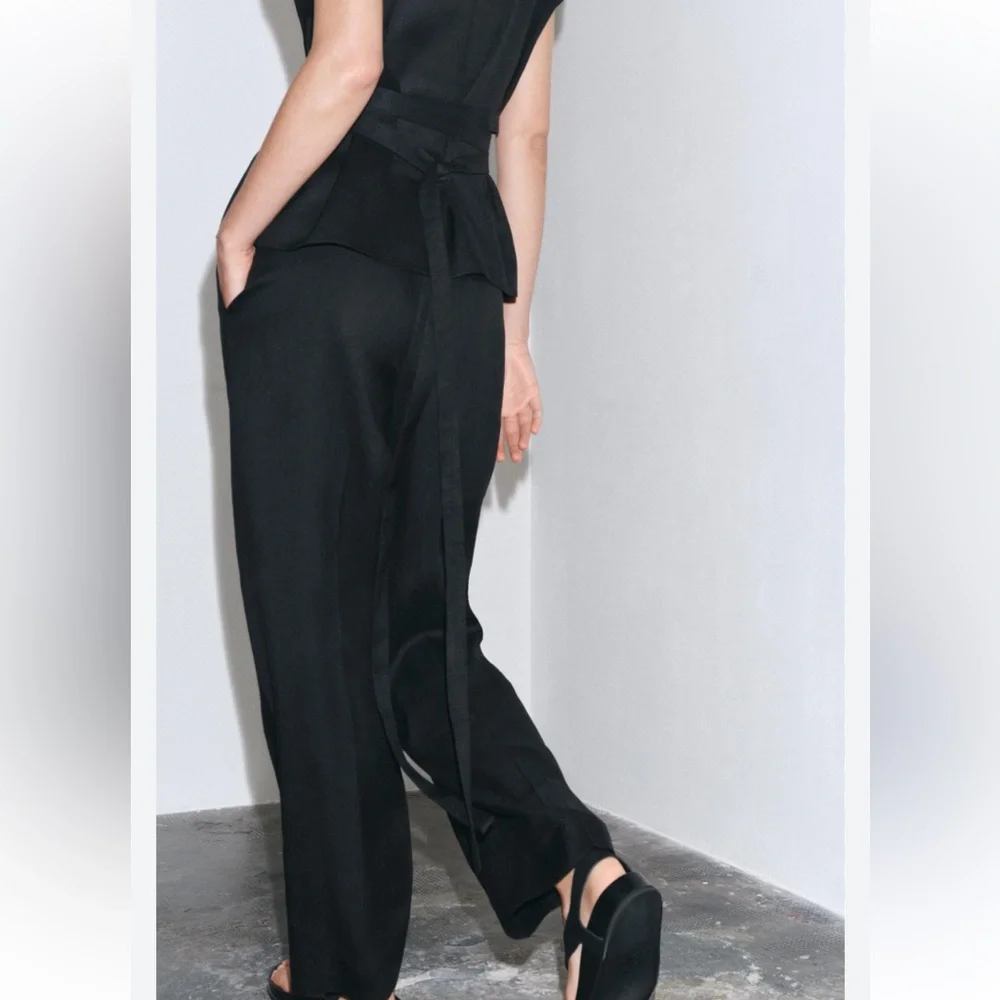 ZARA BLACK LINEN PANTS ZW COLLECTION SIZE M - Picture 4 of 5